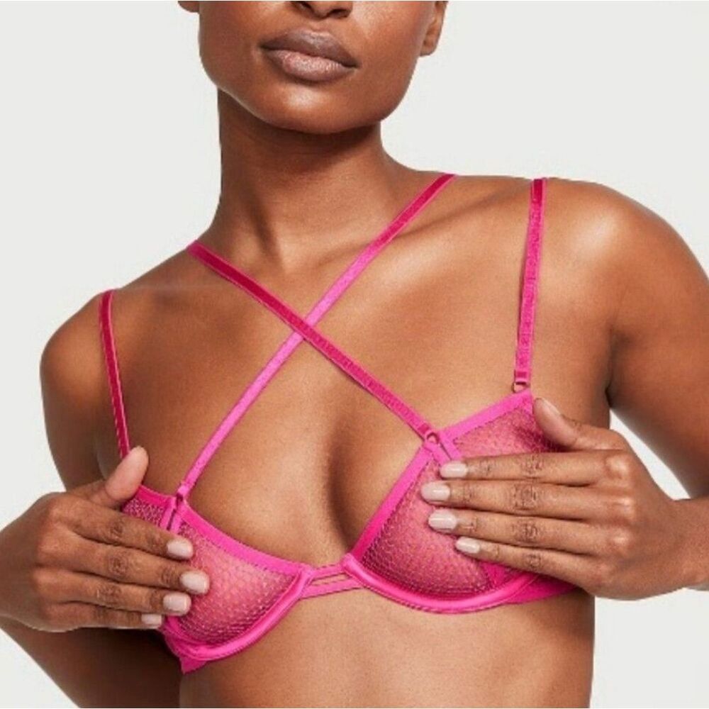 Victoria's Secret | Very Sexy Fishnet Open Cup Demi Bra In Pink Peek-A-Boo M